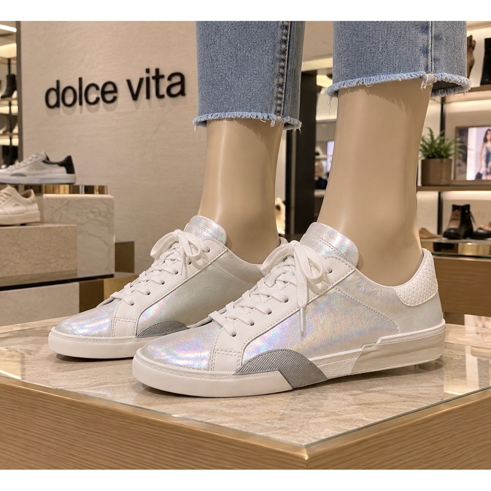 Dolce Vita Iridescent Holographic Sneakers Women's 7.5 White Silver